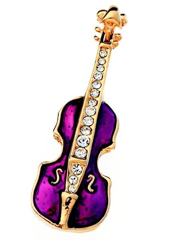 Rhinestone Brooch Small Violin