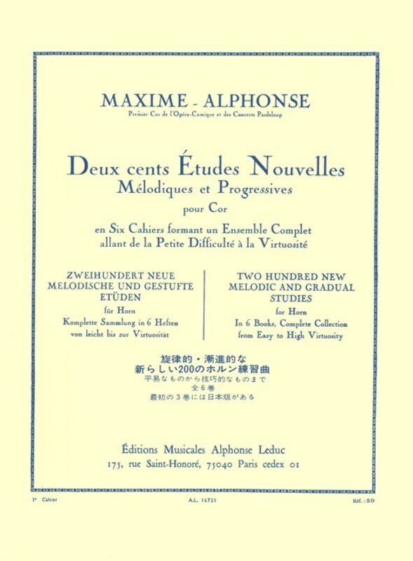 200 New Melodic and Gradual Studies Vol 3 for Horn by Alphonse Leduc