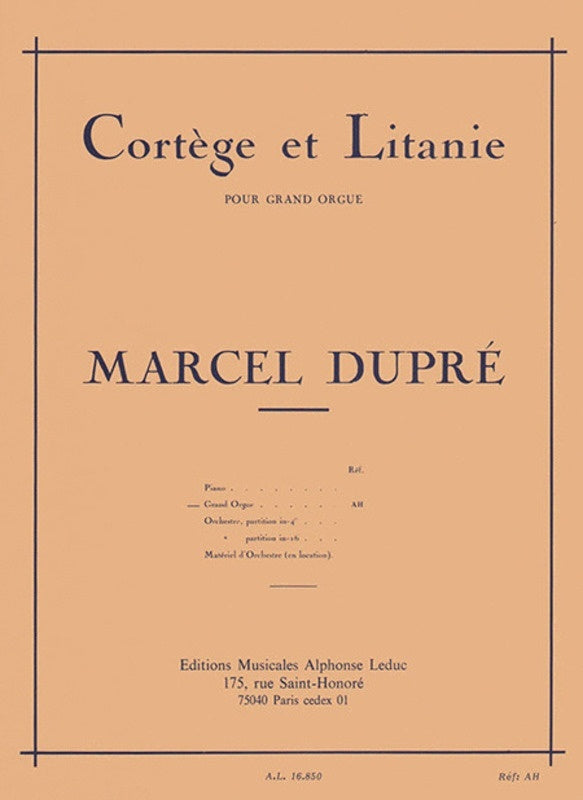 Dupre - Cortege Et Litanie For Organ (Softcover Book)