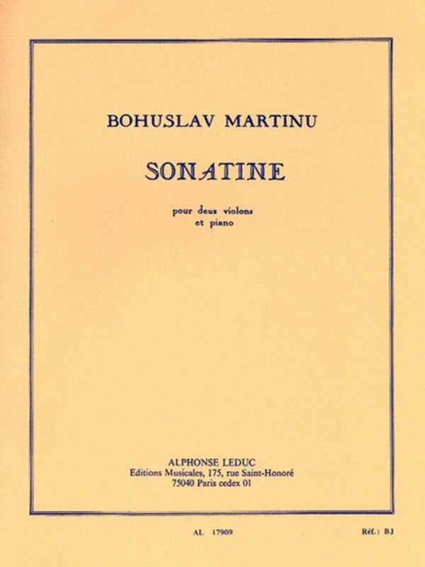 Martinu - Sonatine For 2 Violins/Piano (Softcover Book)