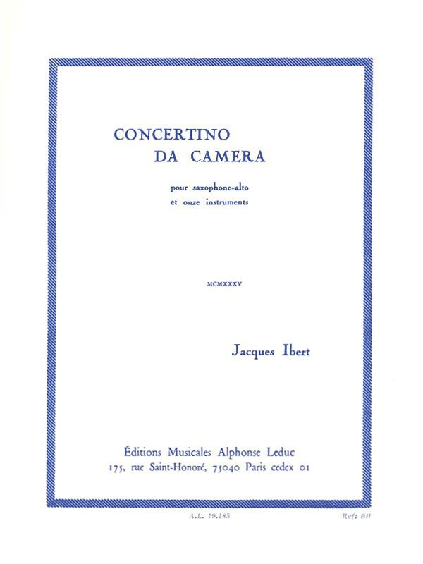 Ibert - Concertino De Camera Alto Sax/Piano (Softcover Book)