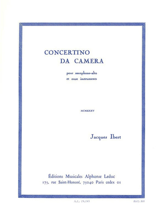 Ibert - Concertino De Camera Alto Sax/Piano (Softcover Book)