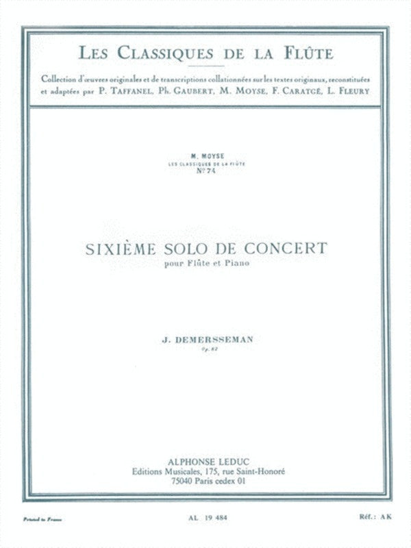 Demersseman - Solo De Concert No 6 Op 82 Flute/Piano (Softcover Book)