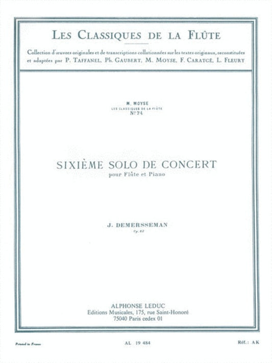 Demersseman - Solo De Concert No 6 Op 82 Flute/Piano (Softcover Book)