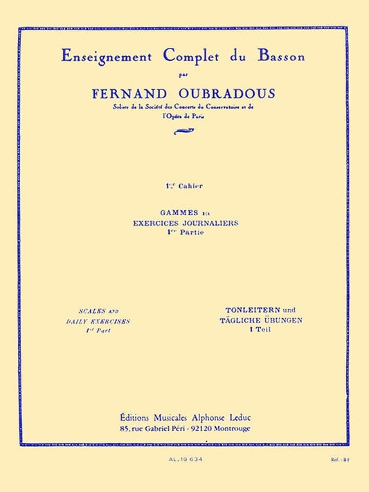 Oubradous - Complete Study Of The Bassoon Vol 1 (Softcover Book)