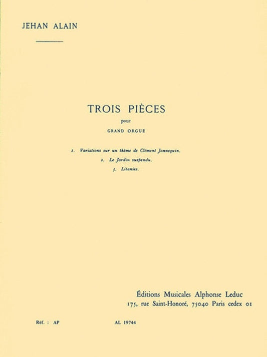 Alain - Trois Pieces For Organ (Softcover Book)