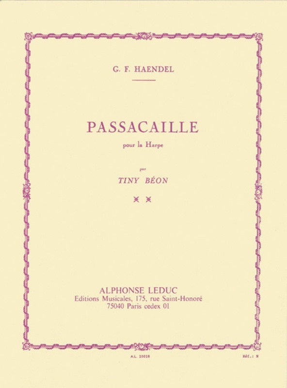 Handel - Passacaglia For Harp (Softcover Book)