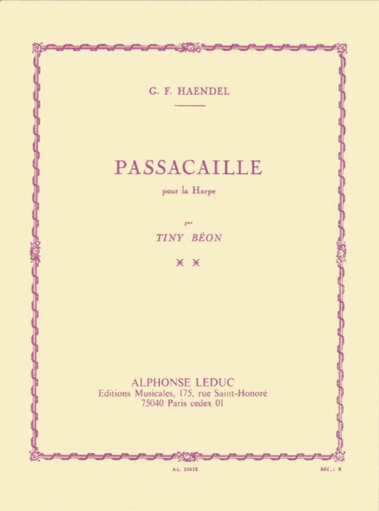 Handel - Passacaglia For Harp (Softcover Book)