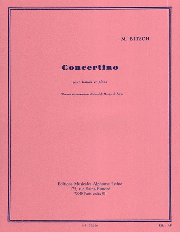 Bitsch - Concertino For Bassoon/Piano (Softcover Book)