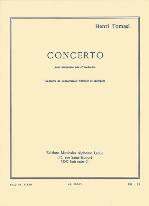 Tomasi - Concerto For Alto Sax/Piano (Softcover Book)