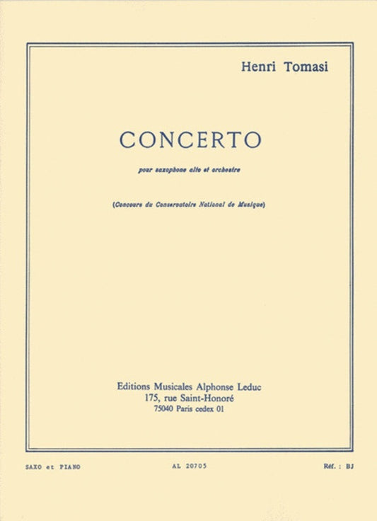 Tomasi - Concerto For Alto Sax/Piano (Softcover Book)