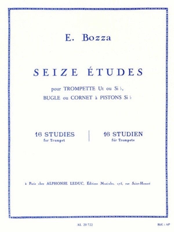 Bozza 16 Studies for Trumpet, Flugelhorn, Cornet - Advanced Etudes by Eugene Bozza, Alphonse Leduc Publisher