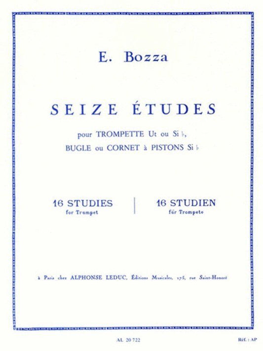 Bozza 16 Studies for Trumpet, Flugelhorn, Cornet - Advanced Etudes by Eugene Bozza, Alphonse Leduc Publisher