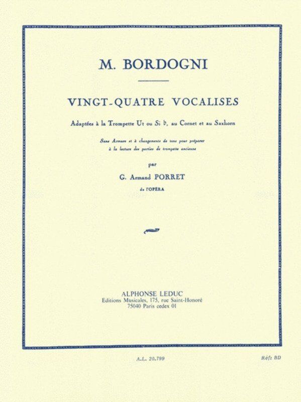 24 Vocalises Trumpet Solos Book by Marco Bordogni, Adapted for C/B Trumpet, Cornet & Saxhorn, Includes Transposition Table