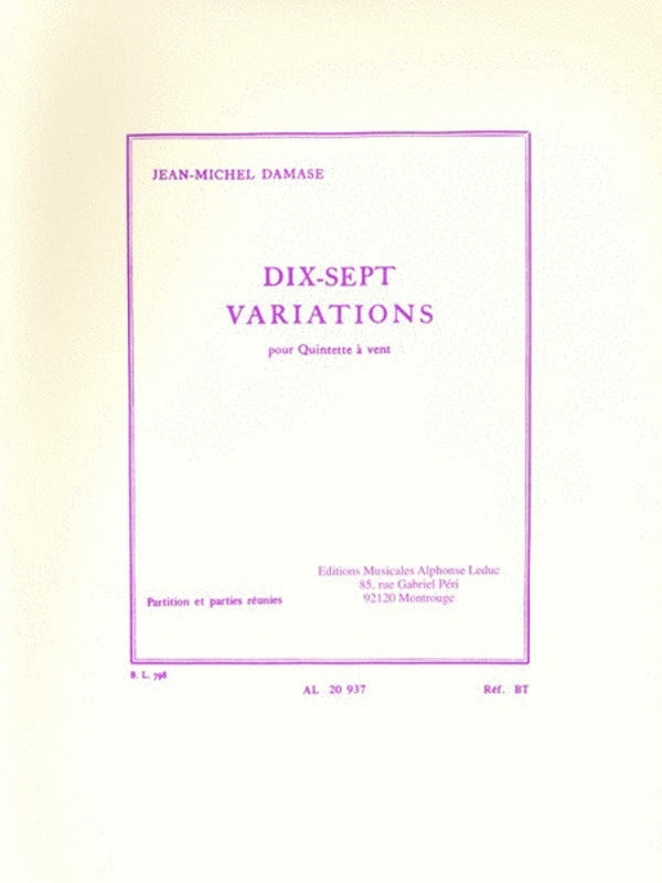 Damase - 17 Variations For Wind Quintet Score/Parts