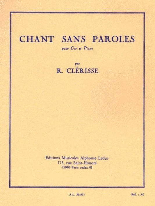 Clerisse - Chant Sans Paroles for French Horn and Piano, 96 Pages