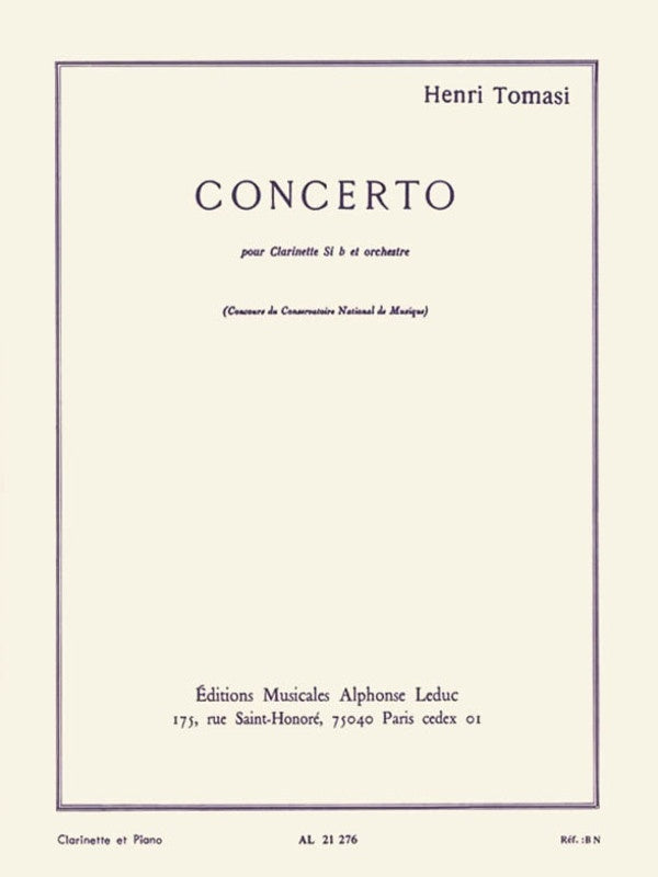Tomasi - Concerto For Clarinet/Piano (Softcover Book)