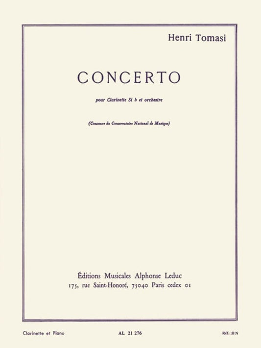 Tomasi - Concerto For Clarinet/Piano (Softcover Book)