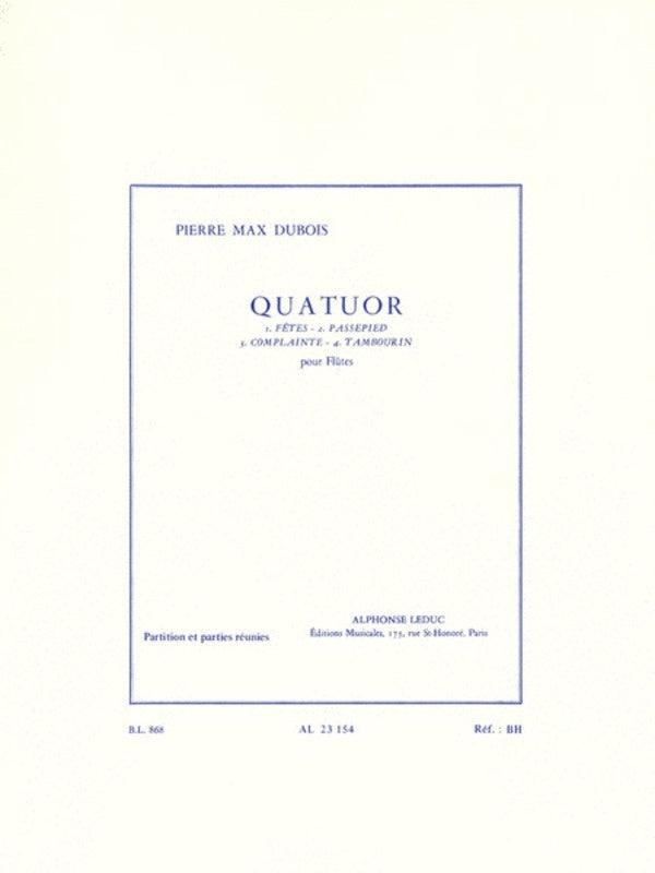 Dubois - Quattour Pour Flutes (Music Score/Parts)