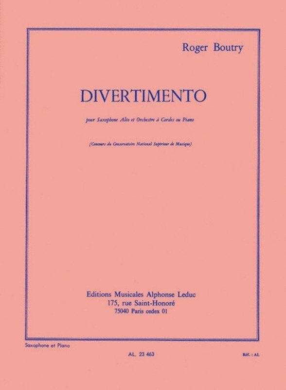 Boutry Divertimento for Alto Saxophone and Piano