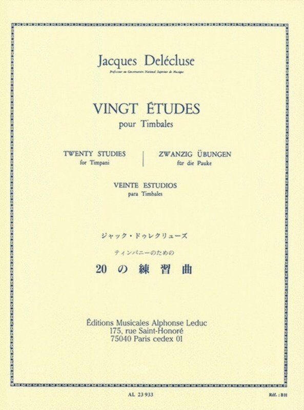 Delecluse 20 Studies for Timpani by Jacques Delecluse - Alphonse Leduc
