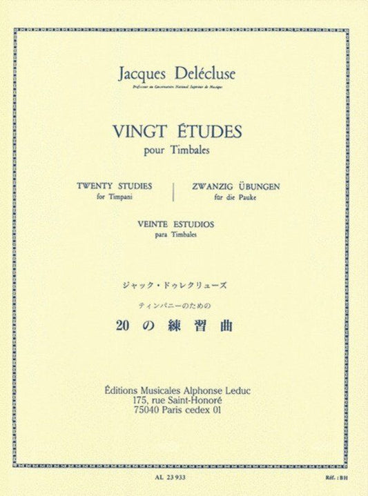 Delecluse 20 Studies for Timpani by Jacques Delecluse - Alphonse Leduc