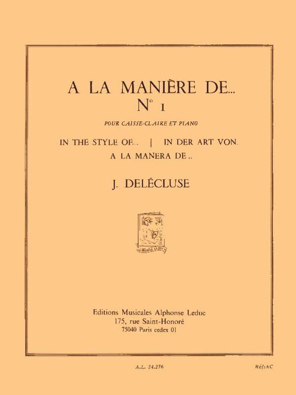Delecluse - A La Maniere De No 1 Snare Drum and Piano Sheet Music