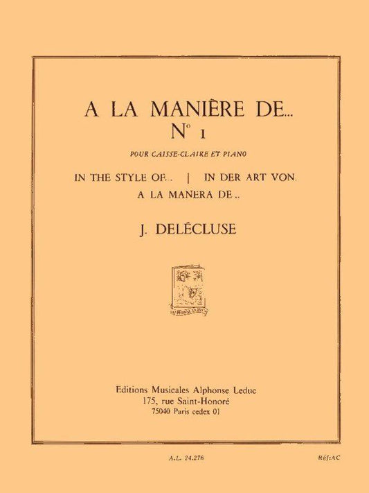 Delecluse - A La Maniere De No 1 Snare Drum and Piano Sheet Music