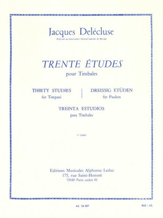 Delecluse 30 Studies for Timpani Vol 1 by Alphonse Leduc