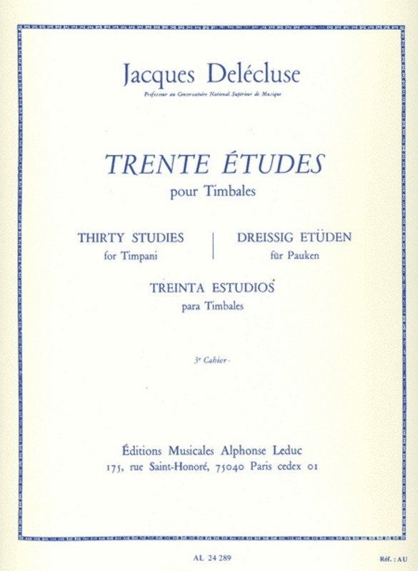 30 Studies for Timpani Vol 3 by Jacques Delecluse