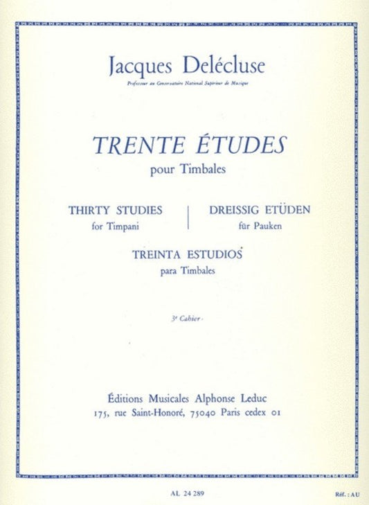 30 Studies for Timpani Vol 3 by Jacques Delecluse