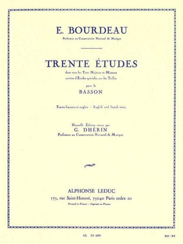 Bourdeau - 30 Etudes For Solo Bassoon (Softcover Book)