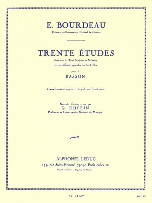 Bourdeau - 30 Etudes For Solo Bassoon (Softcover Book)