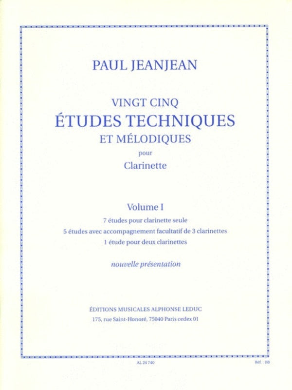 Jeanjean - 25 Technical and Melodic Etudes Vol 1 Clarinet (Softcover Book)