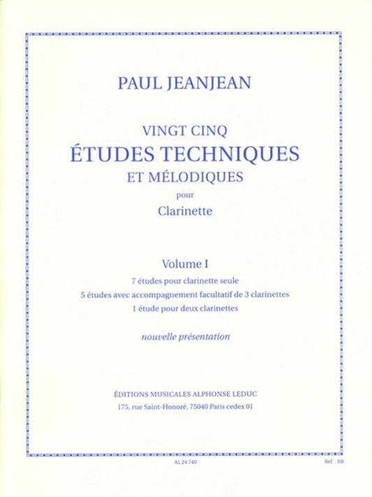Jeanjean - 25 Technical and Melodic Etudes Vol 1 Clarinet (Softcover Book)
