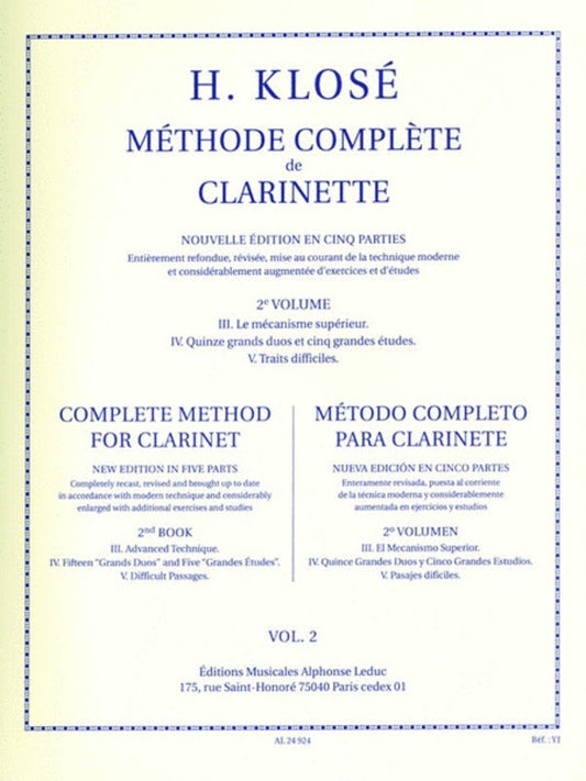 Klose - Complete Method For Clarinet Vol 2 (Softcover Book)