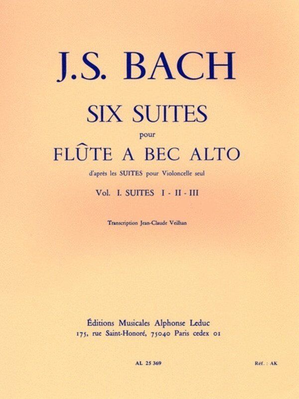 Bach - Six Cello Suites Arranged for Treble Recorder Vol 1
