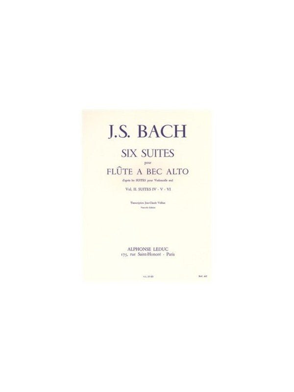 Bach - Six Suites Vol 2 Nos 4-6 Treble Recorder (Alphonse Leduc)