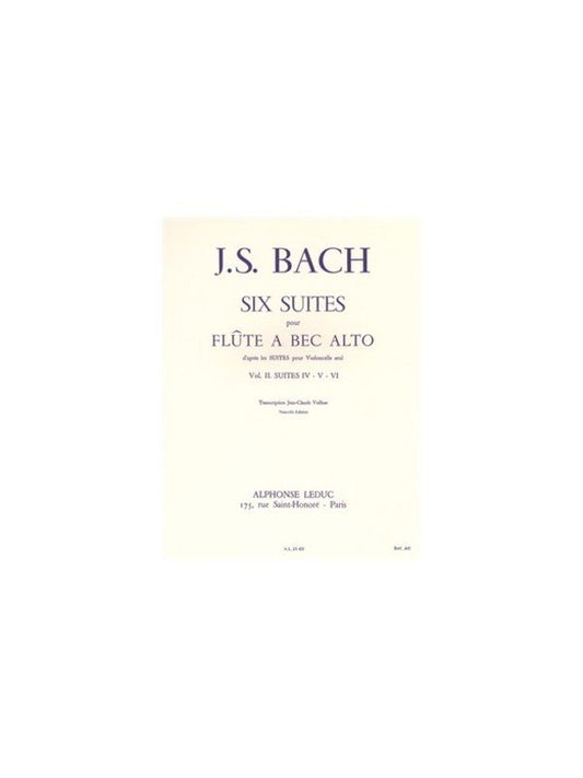 Bach - Six Suites Vol 2 Nos 4-6 Treble Recorder (Alphonse Leduc)