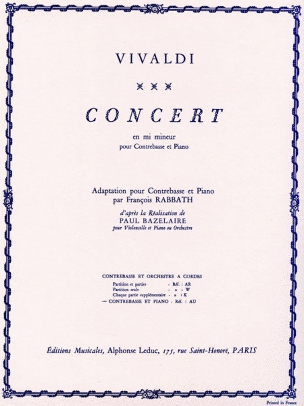 Concerto E Minor Double Bass/Piano (Softcover Book)