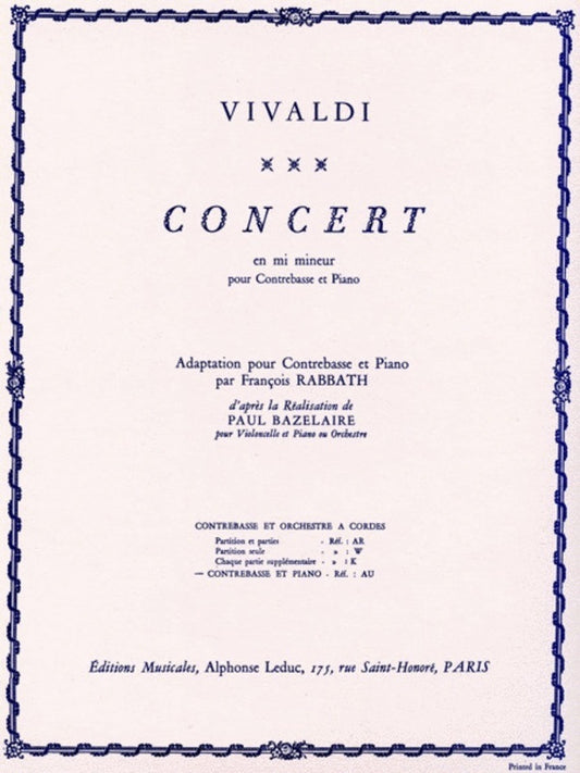 Concerto E Minor Double Bass/Piano (Softcover Book)