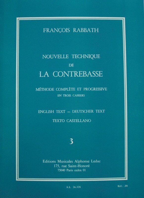 Rabbath New Technique for Double Bass Vol 3 by Francois Rabbath, Alphonse Leduc, Strings Category