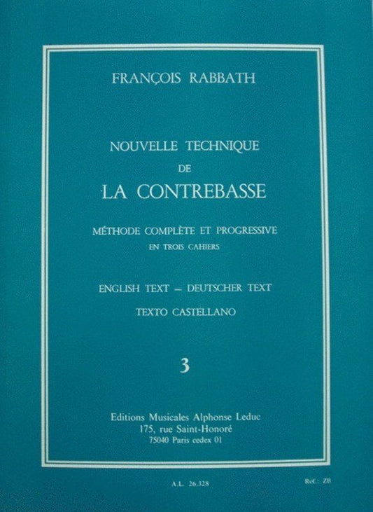 Rabbath New Technique for Double Bass Vol 3 by Francois Rabbath, Alphonse Leduc, Strings Category