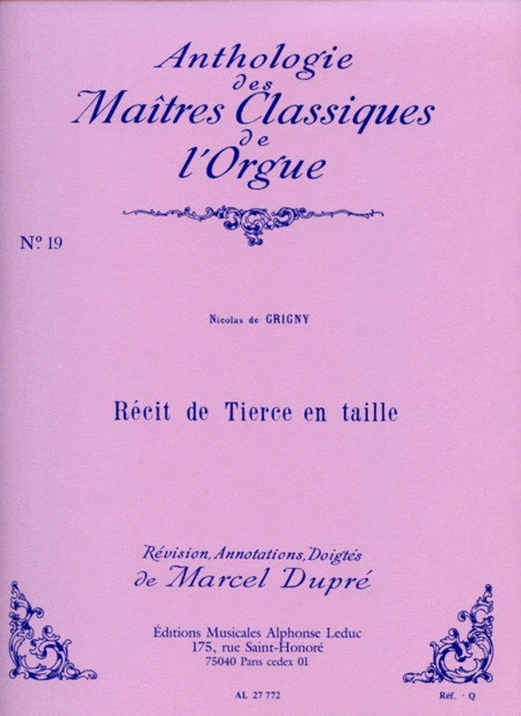 Grigny - Recit De Tierce En Taille For Organ (Softcover Book)