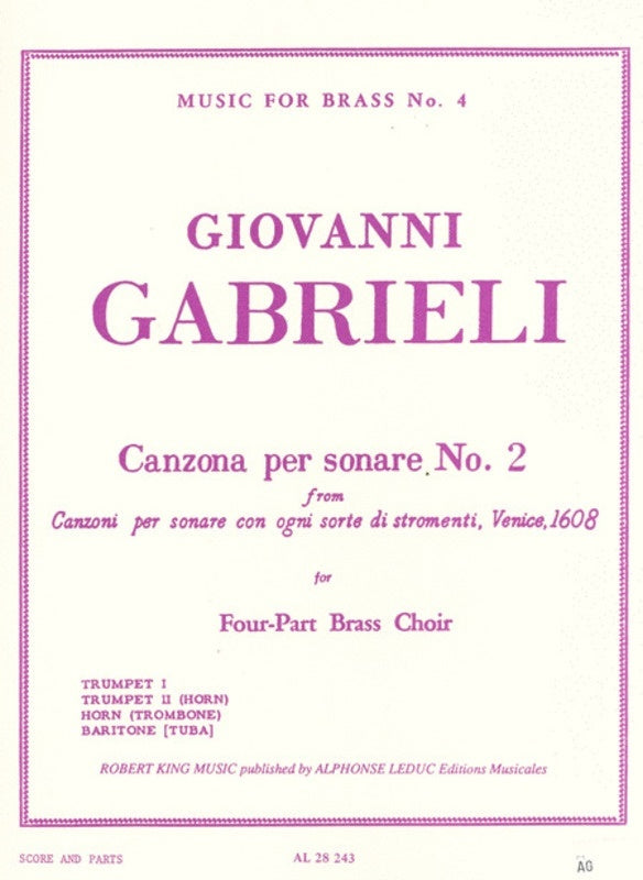 Gabrieli - Canzona Per Sonare No 2 Brass Choir (Music Score/Parts)