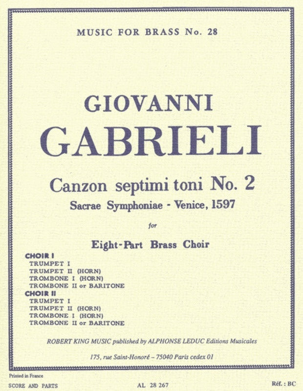 Gabrieli - Canzon Noni Toni Brass Ensemble Score/Parts