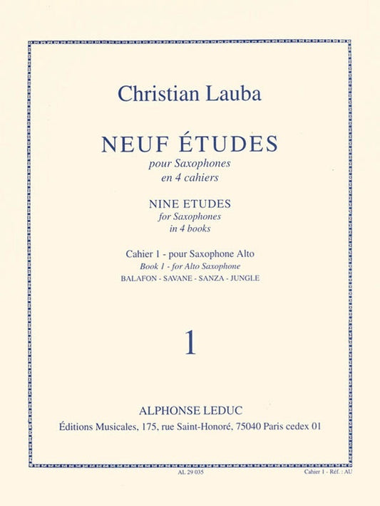 Lauba - 9 Etudes Vol 1 For Alto Sax (Softcover Book)