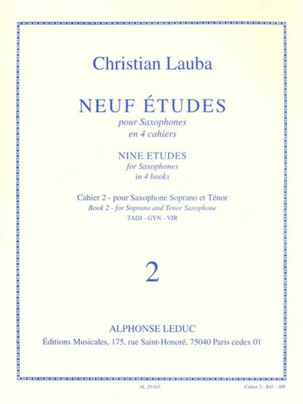 Lauba - 9 Etudes Vol 2 For Soprano Or Tenor Sax (Softcover Book)