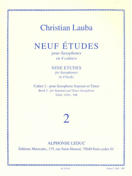 Lauba - 9 Etudes Vol 2 For Soprano Or Tenor Sax (Softcover Book)