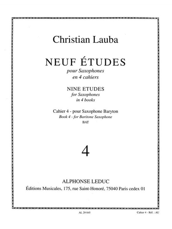 Lauba - 9 Etudes Vol 41 For Baritone Sax (Softcover Book)